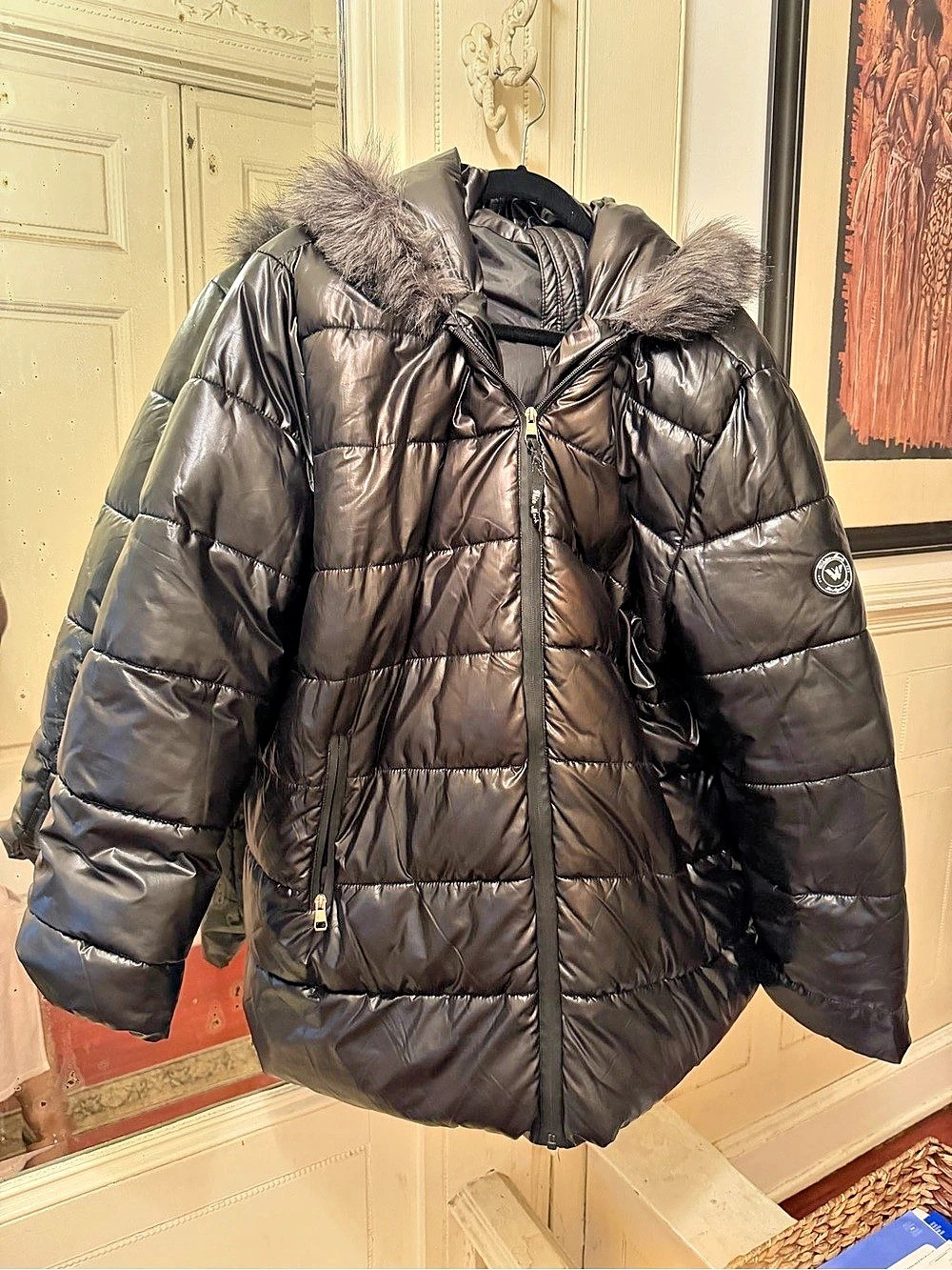 White Mark Women's Black Hooded Puffer Jacket Size XL
